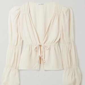 Reformation Gathered Georgette Blouse in Cream Blouse with Tie Front - XS
